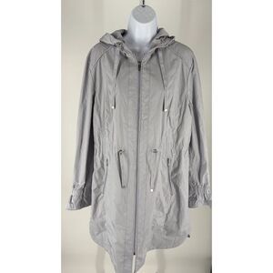 Cole Haan Light Grey Hooded Anorak Rain Jacket Drawstring Waist Coat